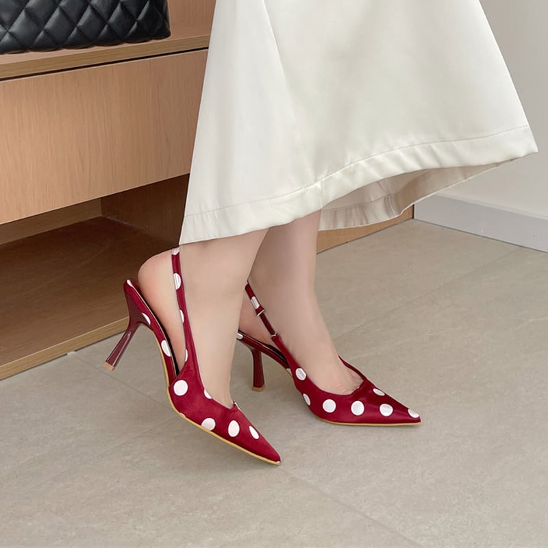 【3色】ハイヒール バックストラップサンダル ポインテッドトゥ サテン ドット柄 ガーリー デート お出かけ JC5-JLG-MZU-8919-2