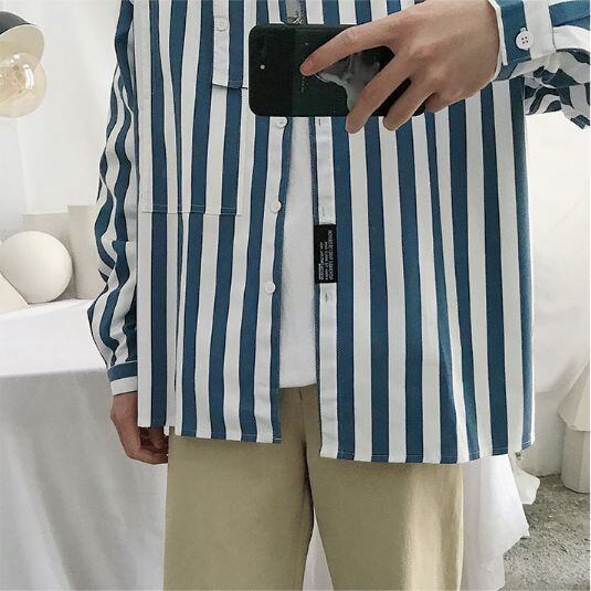 全2色 シャツ ワイシャツ ストライプ オフィス カジュアル 大人