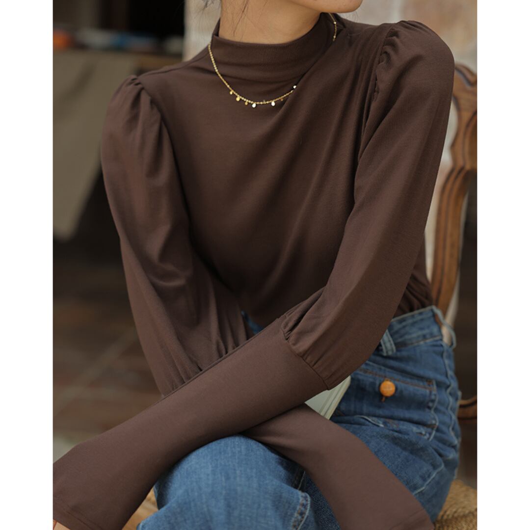 パフスリーブ ハイネック トップス 00563