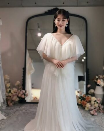 フランス風 Vネック キャミソール ウエディングドレス 前撮り 3D立体  