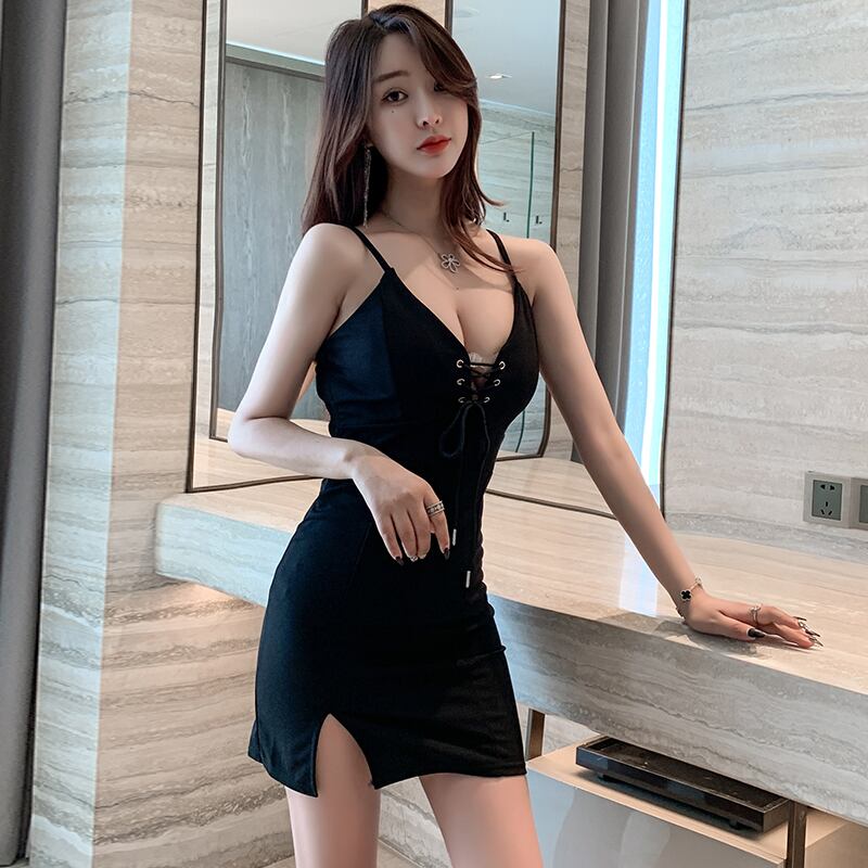 ショートスカート サマーVネックスリムドレス 夏物 ハンチェンe15726369343