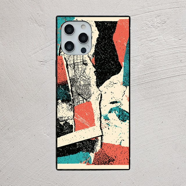 受注生産 iPhoneケース 赤黒グリーンの紙片コラージュ｜ZINE風 ZINE060A