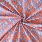 ブロックプリント生地【50cm単位】インド綿 羽柄 淡めオレンジ×パープル #19638-OR1