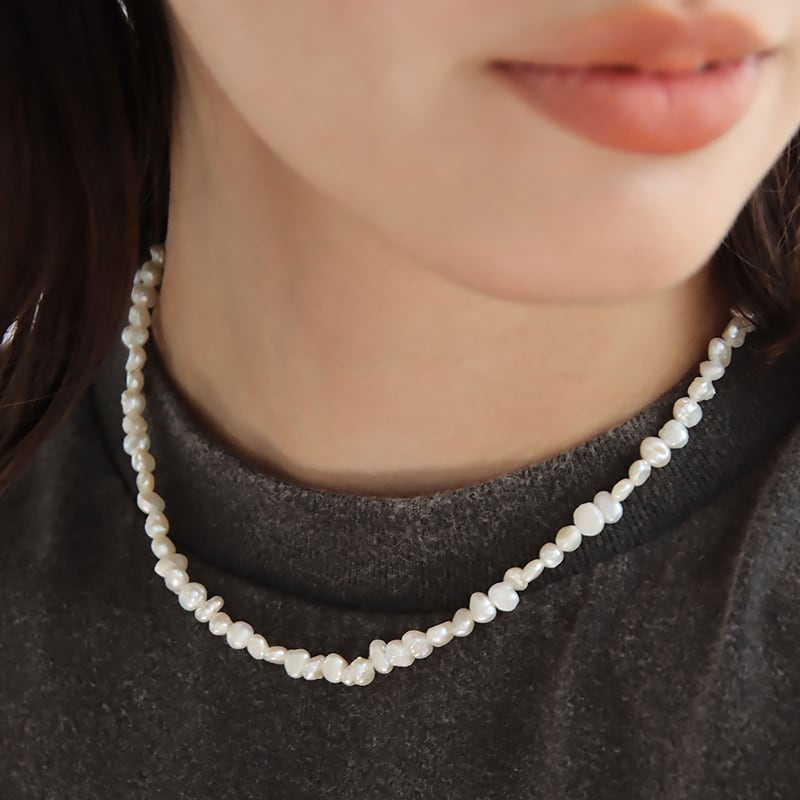 ネコポス便】ネックレス 淡水パール 3mm シンプルネックレス 合金