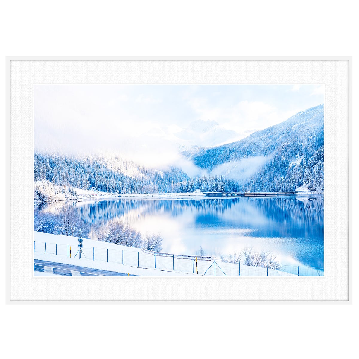 冬写真 早朝 降雪の湖の風景 インテリアアートポスター額装 AS2900