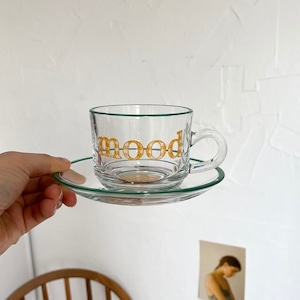 mood yellow check cup saucer set / ムード イエロー チェック ティー カップ ソーサー セット コップ クリア 韓国 雑貨