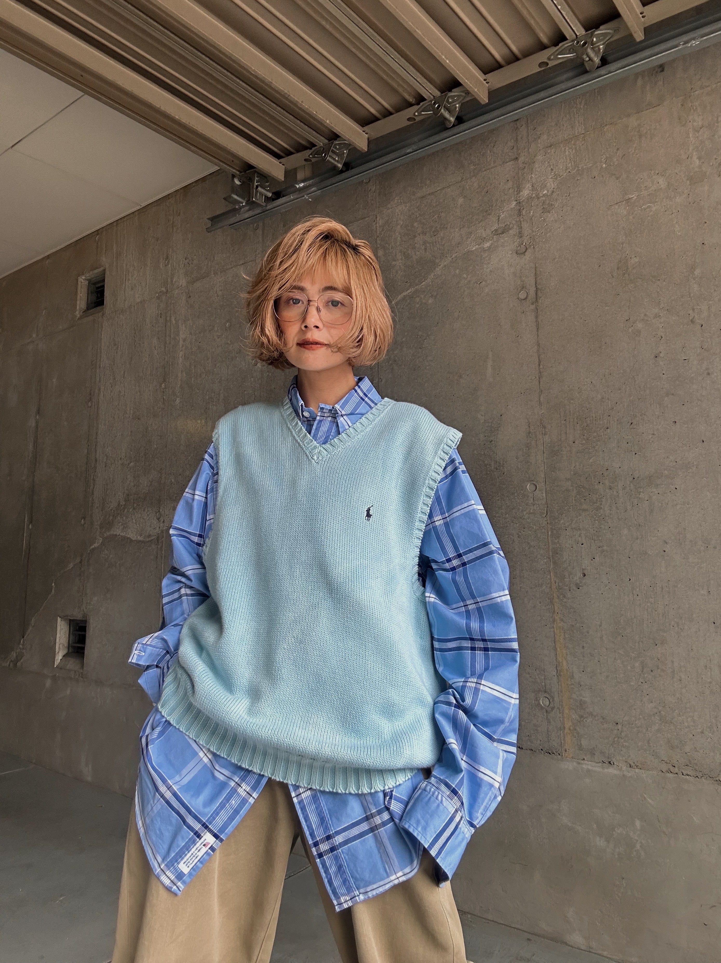 (KN544)Polo Ralph Lauren lightly bleached cotton knit vest