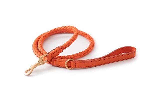 【犬用リード】Ferdinando - Braided Leather Leash Tangerine orange