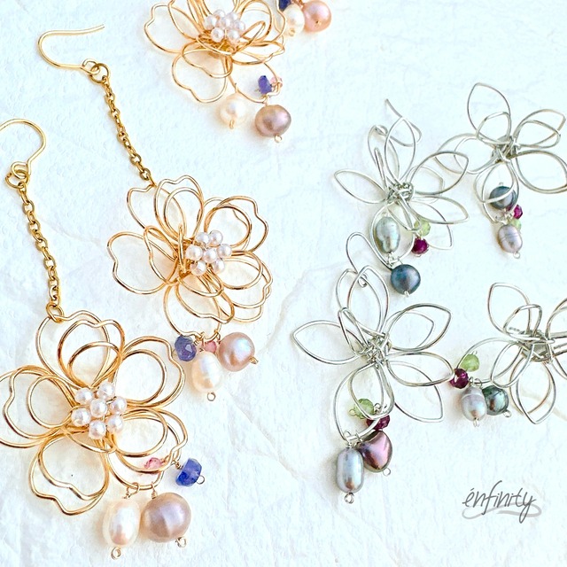 透け感が素敵✨ワイヤーフラワー大振りピアス・イヤリング