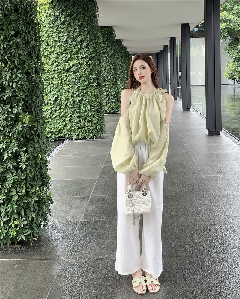 メッシュシャツ サマー薄手トップス ロング 夏物 オフショルダー ブラックストロベリース65448783710