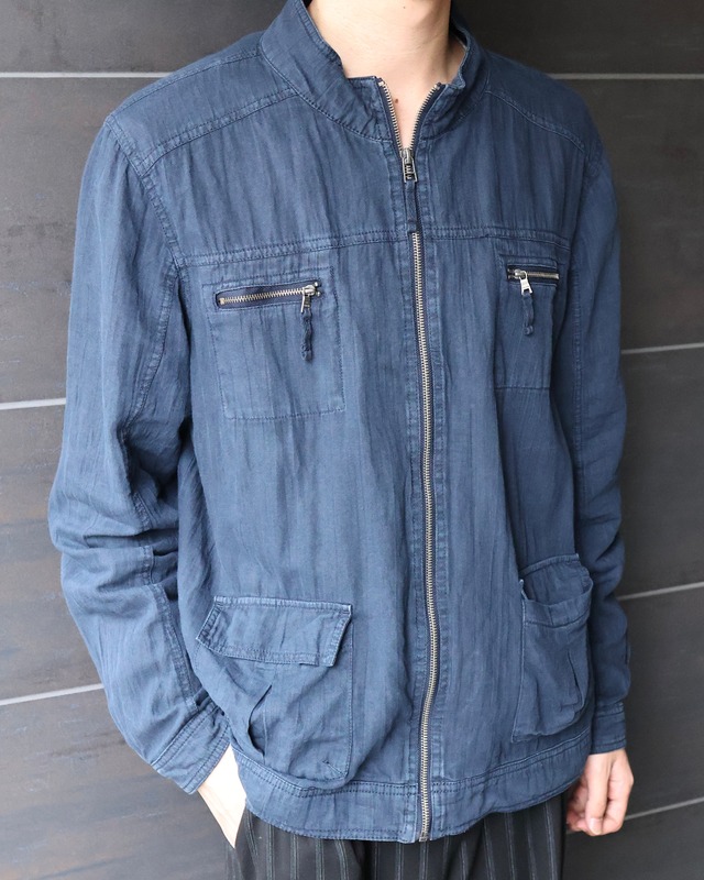 zip up linen blouson