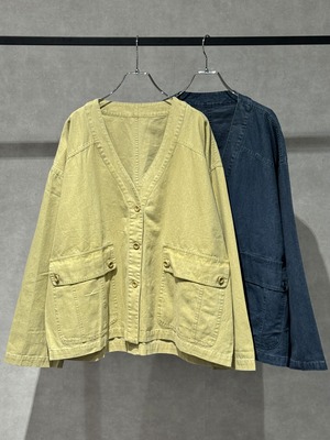 V-neck no collar denim jacket