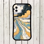 受注生産 iPhoneケース ブルーと金色の流れるマーブル｜紙マーブリング MARB015D