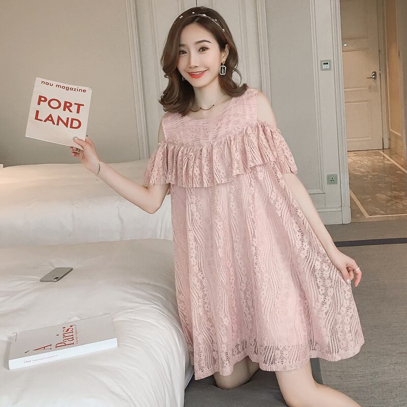 【新作】【送料無料】 652＃スウィートレースマタニティドレス夏のゆったりとした服妊娠中の女性の肩から妊娠 大人ガーリー キュート カジュアル サマー 夏物 AL expec332589413967