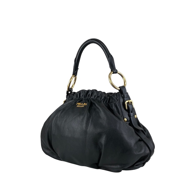 PRADA プラダ ショルダーバッグ ブラック ロゴ レザー ホーボーバッグ vintage ヴィンテージ オールド ay6whk
