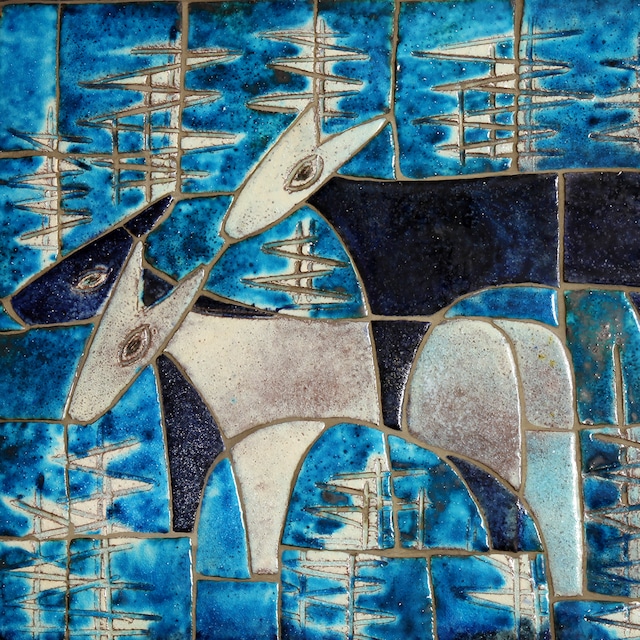 Hildegard  Storr-Britz ヒルデガルト・ストール＝ブリッツ 青いモザイク調の牧童の陶板 ヴィンテージ