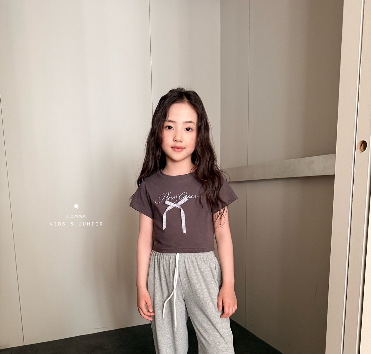 [COMMA] Check Ribbon Tee (160/170) / [콤마] 체크리본티 (160/170)