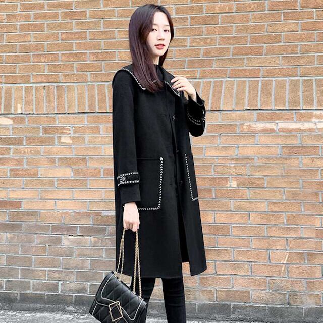 コート レディース アウター ステッチ ブラック 秋冬 あったか 襟付き S/M/L/XL/2XL
