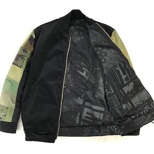 【bomber30】M sizeリバーシブル中綿ボンバー  Velour × original print    MIX BOMBER JACKET