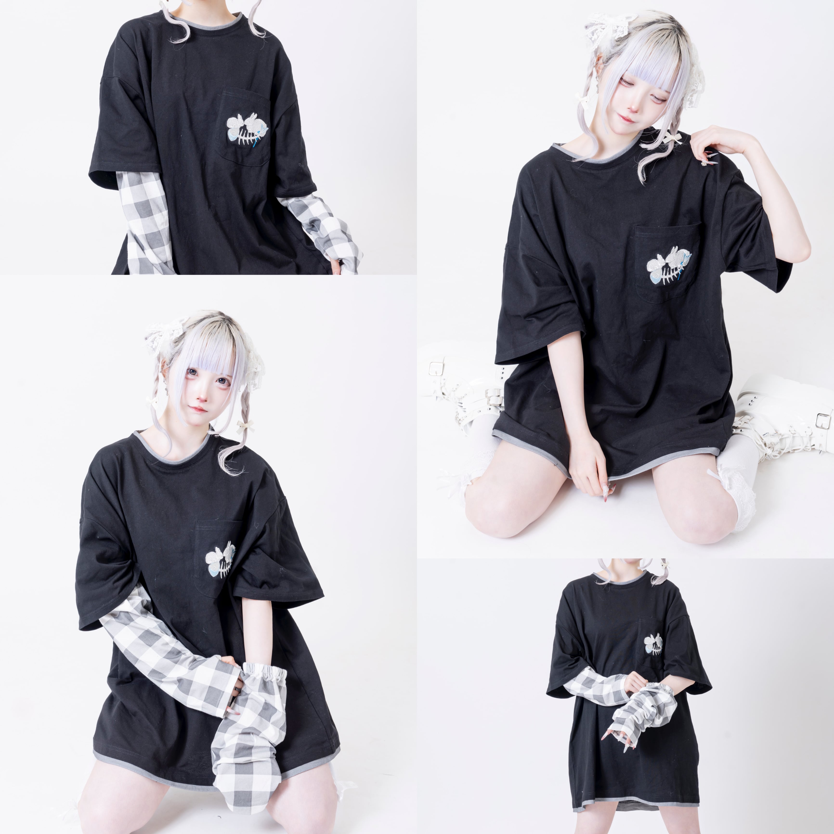 ぺろ×PSYNYXX コラボアームTEE WHITE BLACK | 韓国系ユニセックスTHICC