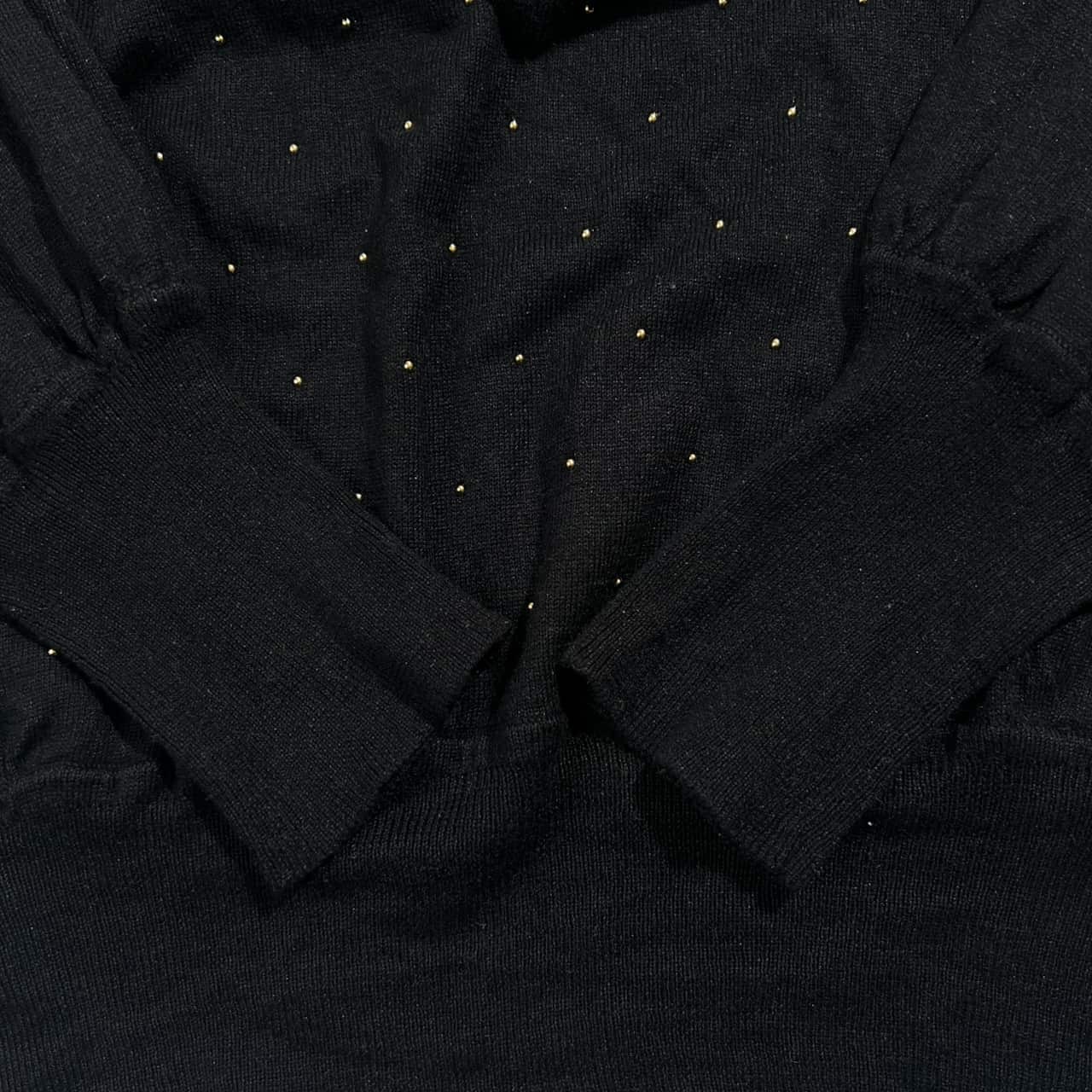 シルク カシミヤ混 SHIPS シップス ハイゲージ Vネック ビーズ ニット セーター /ブラック レディース