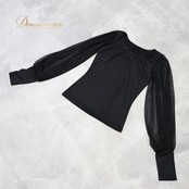 社交ダンス 衣装 AMYDANCE APPAREL エイミーダンス・アパレル トップス ブラウス レッスンウェア ブラック系 無地 シンプル 練習 レッスン 伸縮 ストレッチ 黒 レース 袖 かわいい 上品 高級感 ダンス衣装 イベント ステージ パーティー