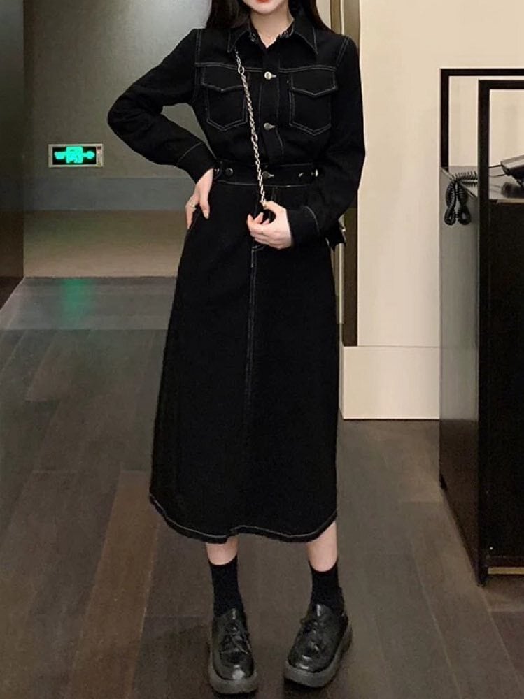 大人可愛い秋冬カジュアル セパレート風ミディ丈デニム 大人可愛い秋冬カジュアル セパレート風ミディ丈デニム