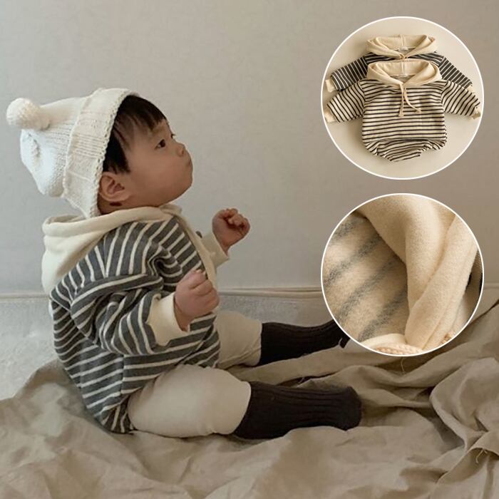 BABY】【即納】【30％SALE】【送料無料】裏起毛ストライプパーカー