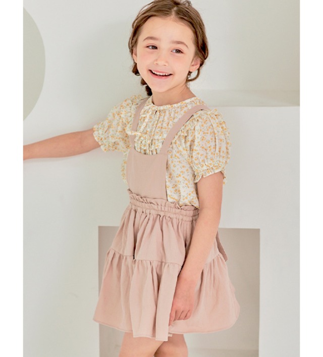 Wリボンパフスリーブブラウス〈Yellow flower〉