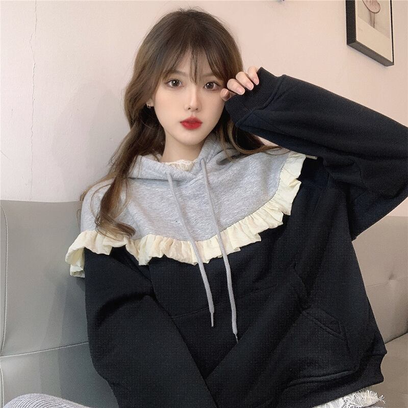 ラッフルカラールーズ薄手セーター オータムウィンタージャケット 秋物 冬物 ステッチ 萌量不足97601888519