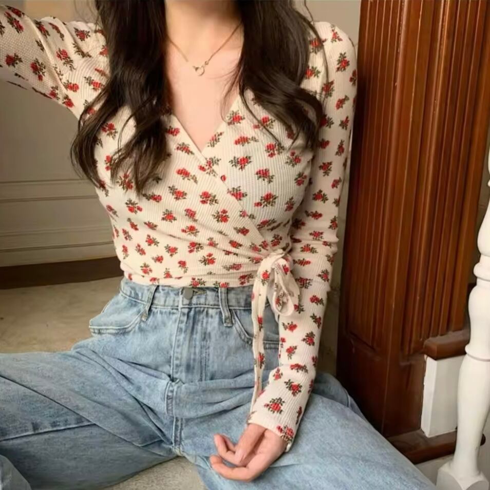 フラワーワッフルカシュクールブラウス