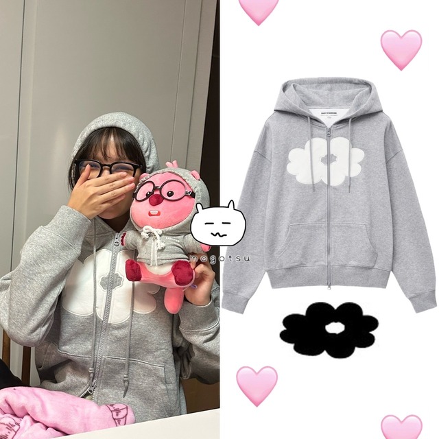 ★IVE レイ 着用！！【DAISY SYNDROME】FLORAL CROPPED HOODIE ZIP-UP melange gray