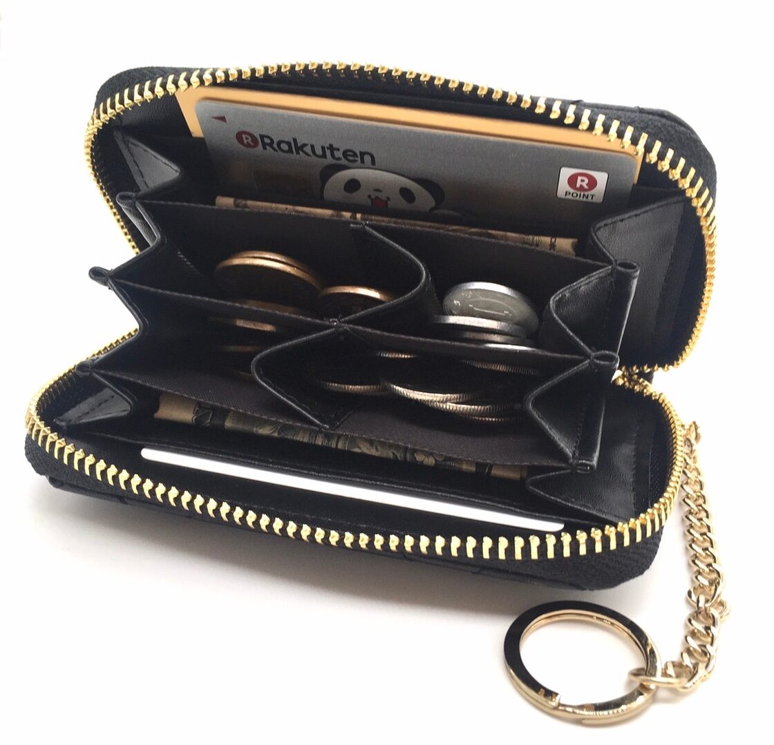 ＜フワっとした質感＞ミニ財布 コンパクト財布 キーリング付き コインケース カードケース 小銭入れ メンズ レディース 牛床革 黒