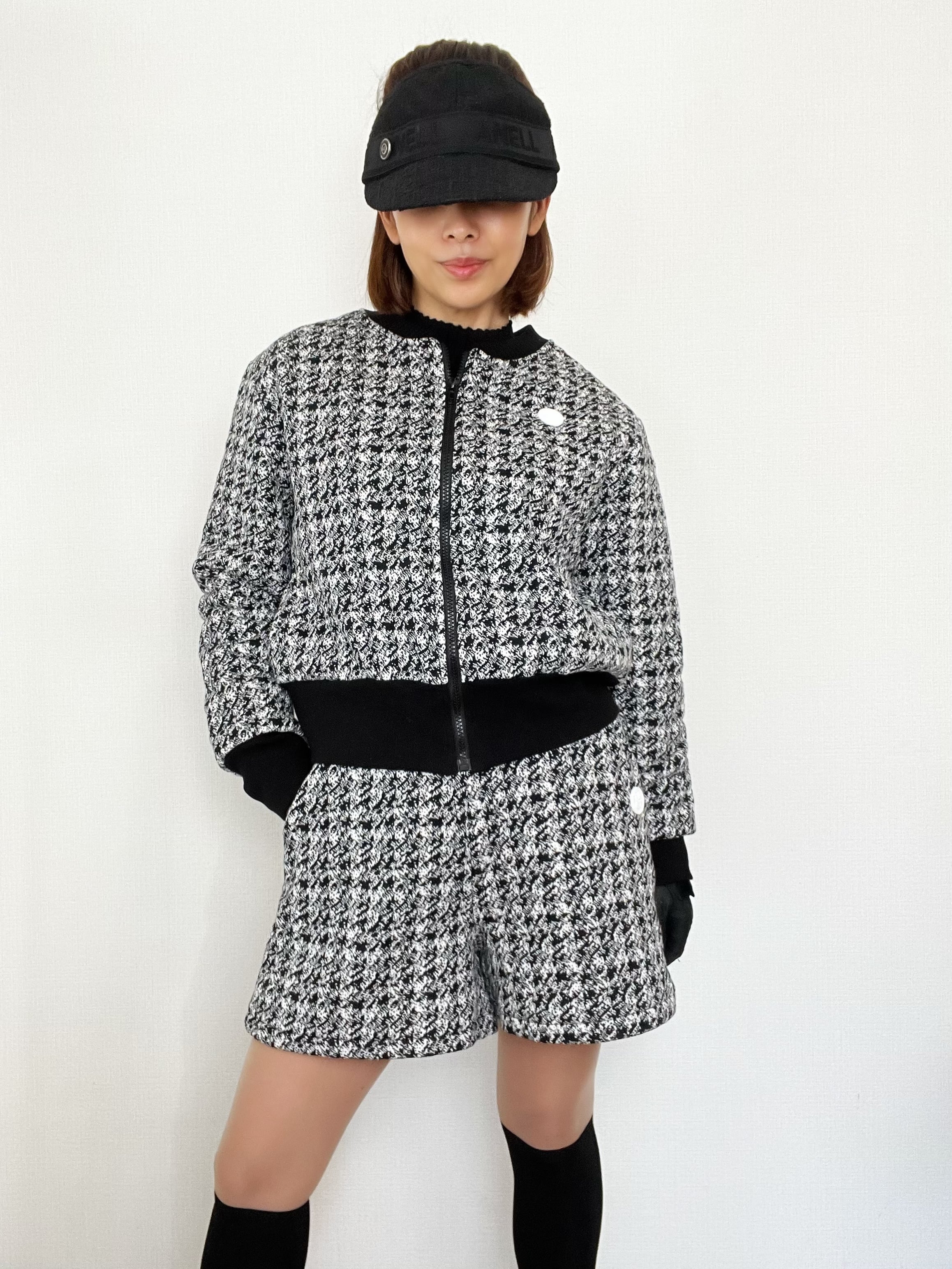 即納＊【セットアップ可能】 Tweed pattern quilting blouson | cerva