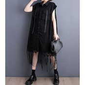 フリンジヘム シアー ロングベスト 30227