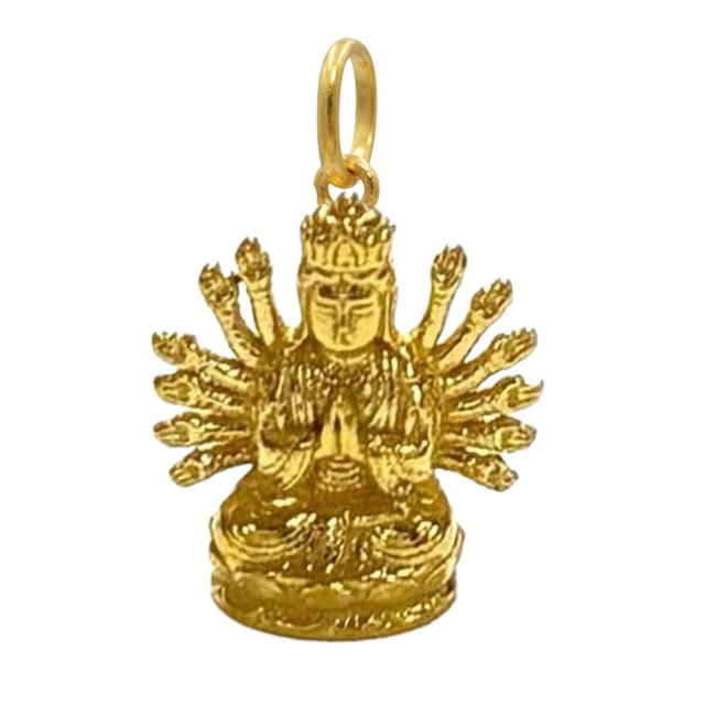 純金 約1g 千手観音像　ペンダントトップ　JUNGOLD  オリジナル作品　指先サイズの芸術品　チャーム
