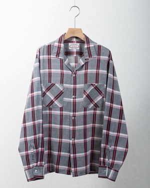 vintage check patterned open collar cotton shirt