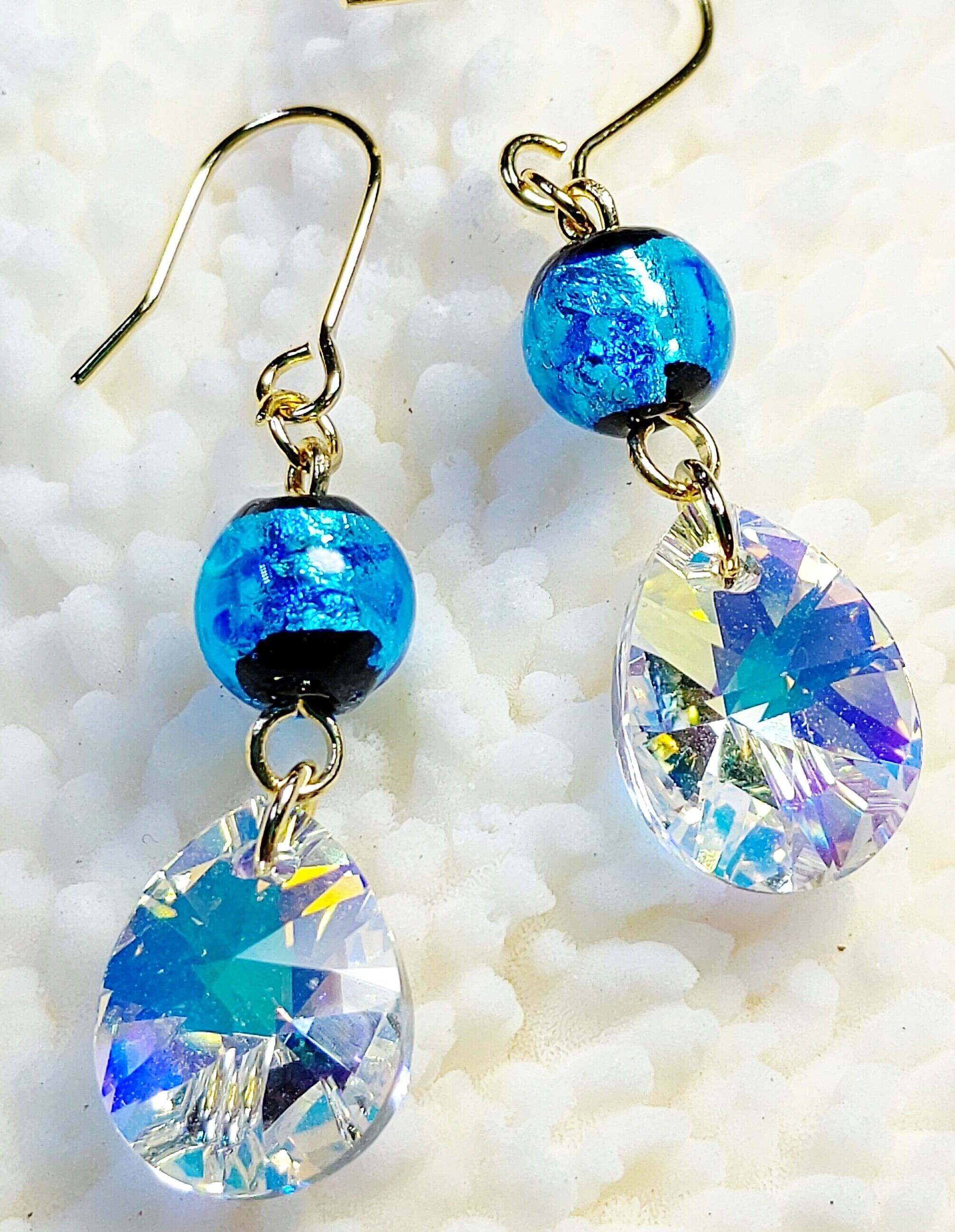 【ホタルガラス】伝統工芸品 イヤリング｜ブルー｜ガラス直径2cm ホタルガラス】伝統工芸品 イヤリング｜ブルー｜ガラス直径2cm