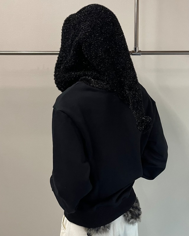【26/AW Oscar Ouyang】Black/Black knit sparkly sleeping hat hoodie