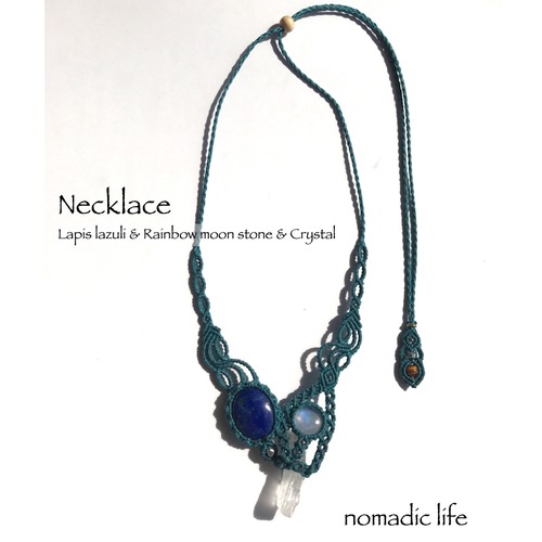Lapis lazuli & Rainbow moon stone & Crystal Necklace//No.135