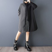 ストライプ切替 ミディ丈 シャツワンピース  00201