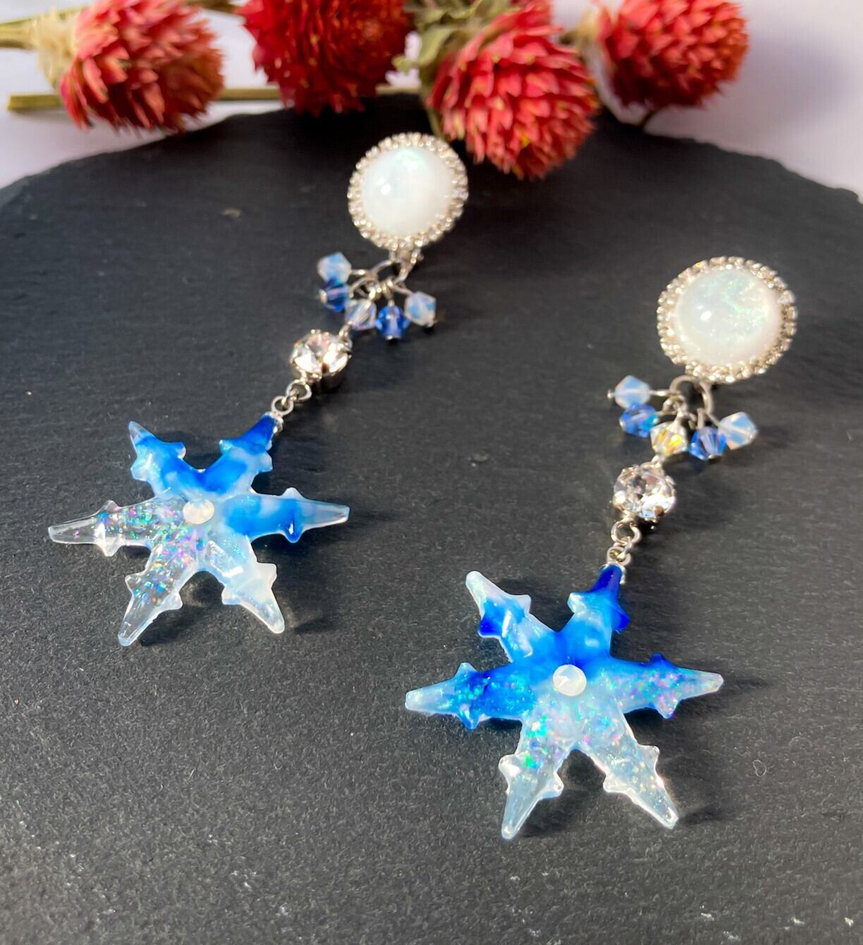 水晶の雪の結晶ピアス 雪の結晶 ピアス (イヤリング変更可)/六花四姿〜有為転変 | Rêve.