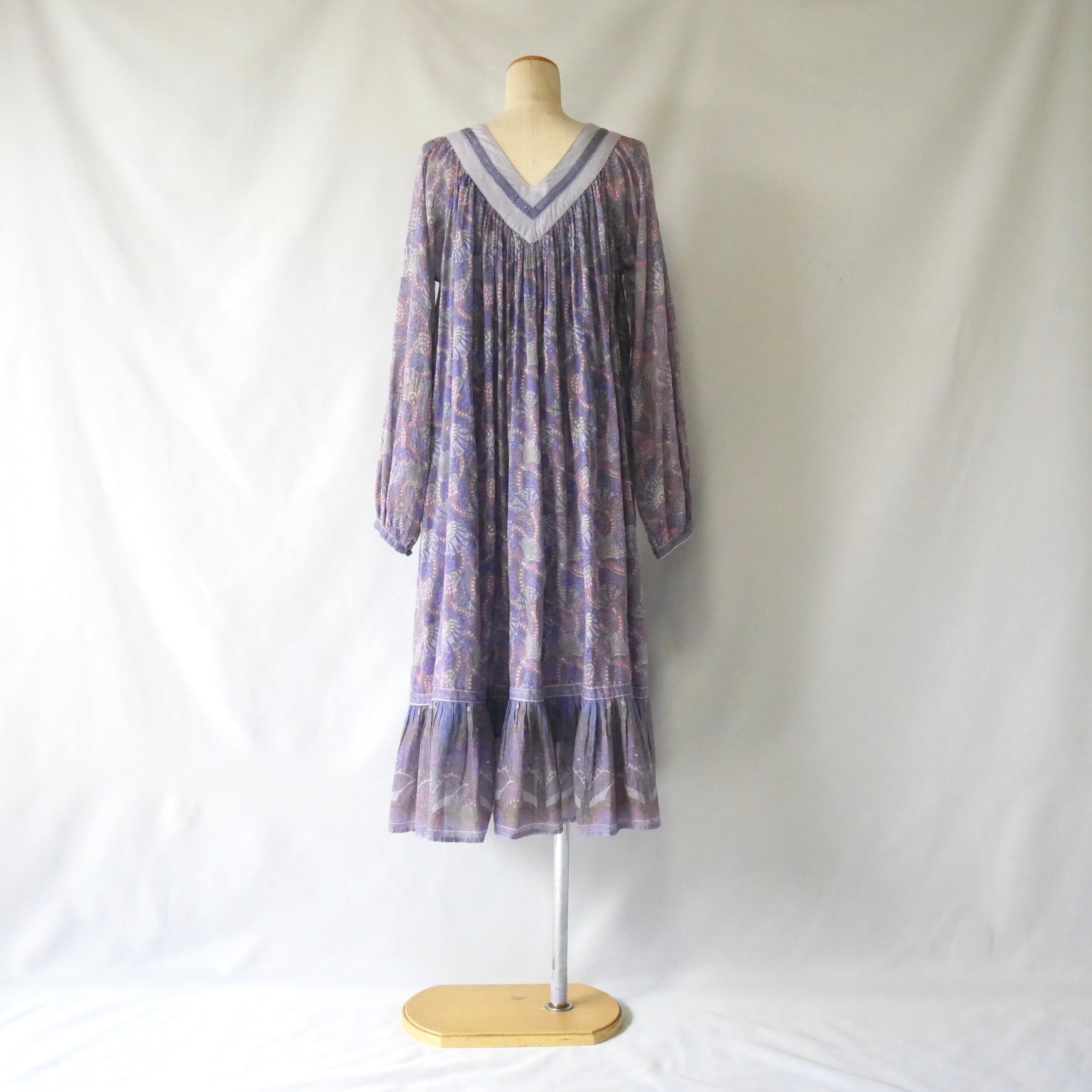 70s vintage madein Indian cotton purple onepiece 70年代
