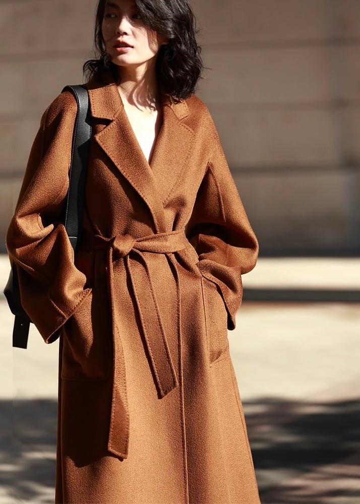 定番】カシミヤブレンドロングリバーコート-キャメル | Susy.