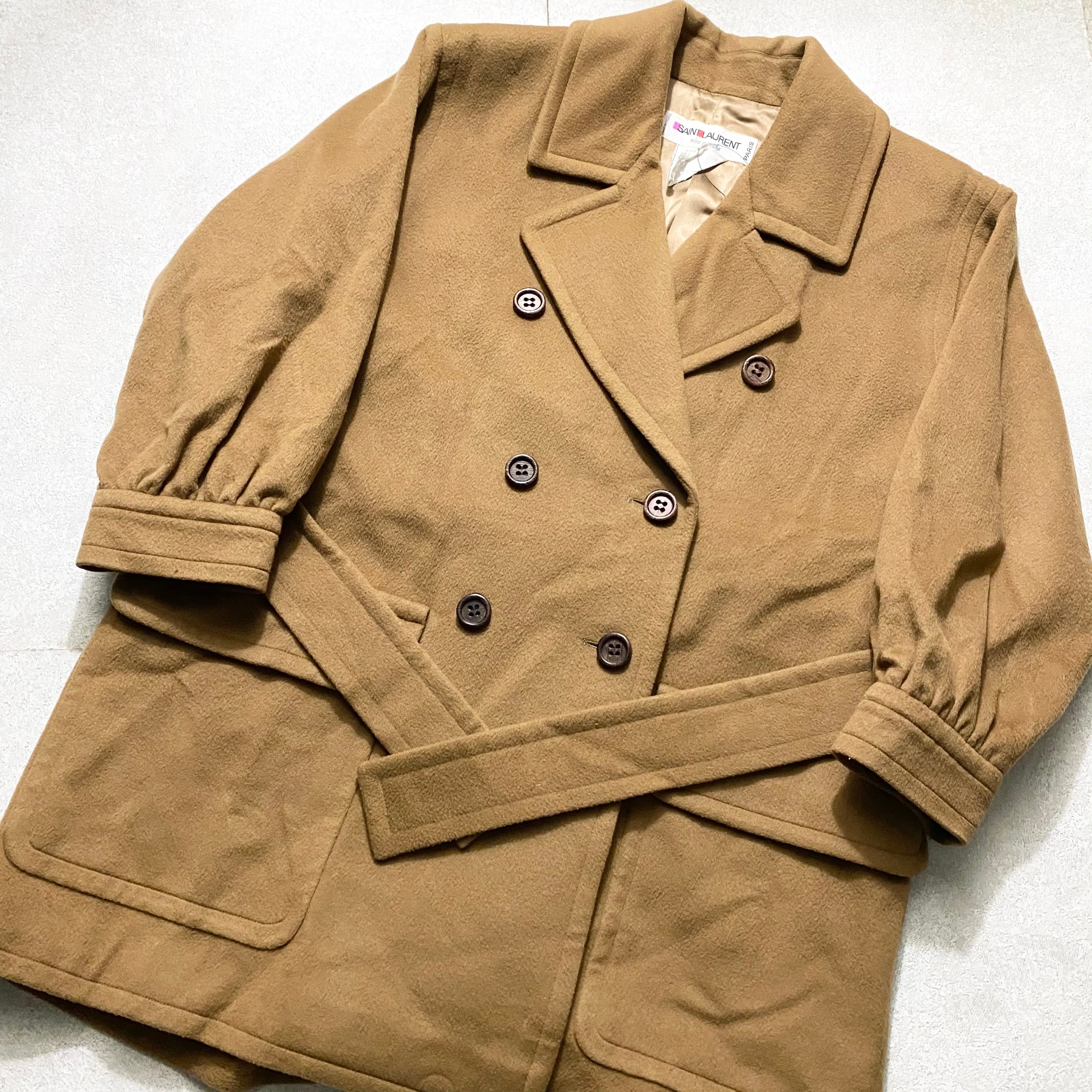 vintage SAINT LAURENT RIVE GAUCHE cashmere wool belted coat | NOIR 