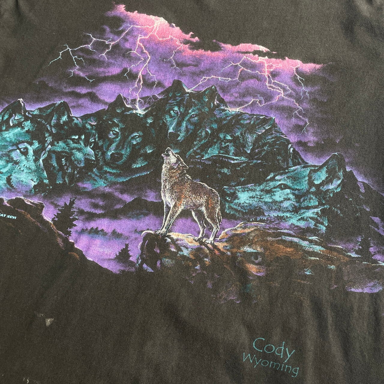 90年代 HABITAT オオカミ サンダー 両面プリント プリントTシャツ 