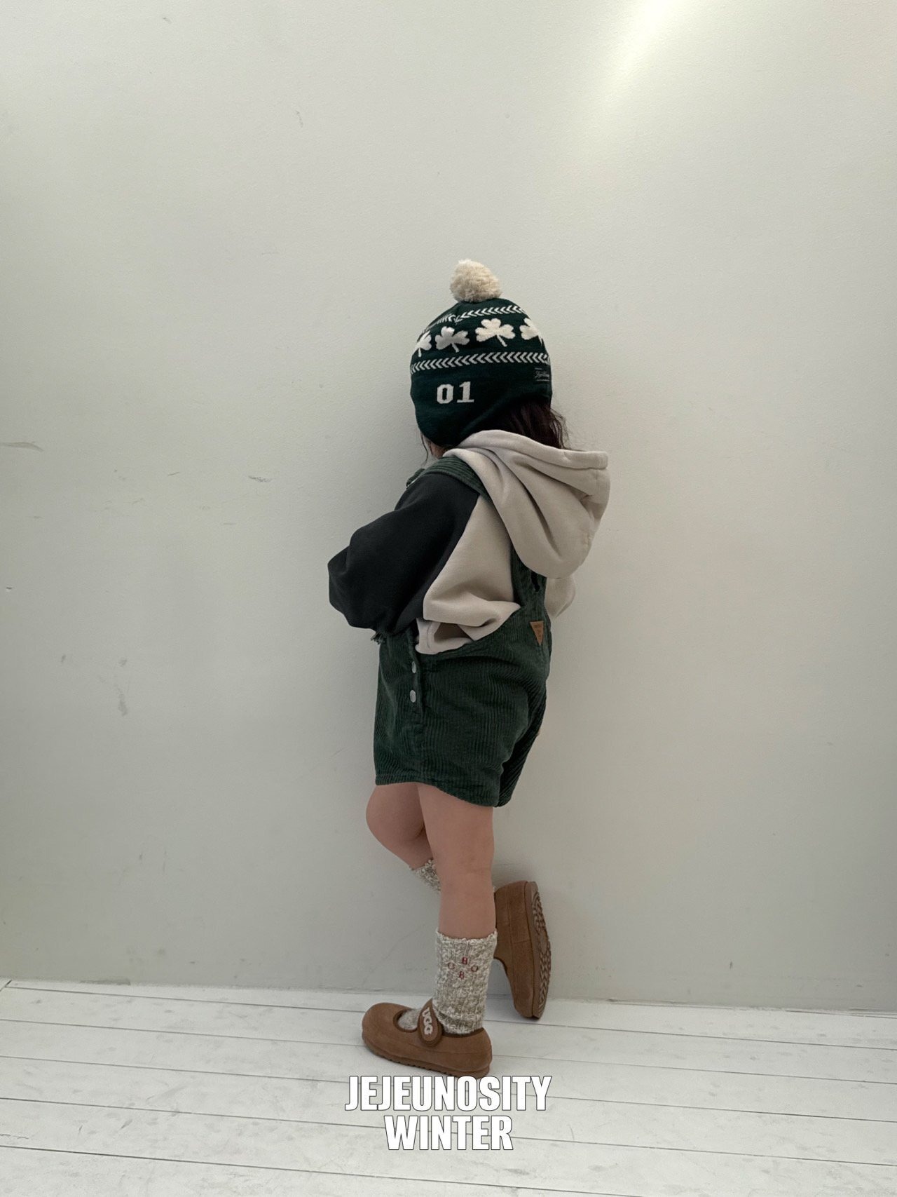 【即納】【JEJEUNOSITY】コーデュロイショートオーバーオール グリーン 80〜120cm 2025 WINTER 韓国子供服 - 1
