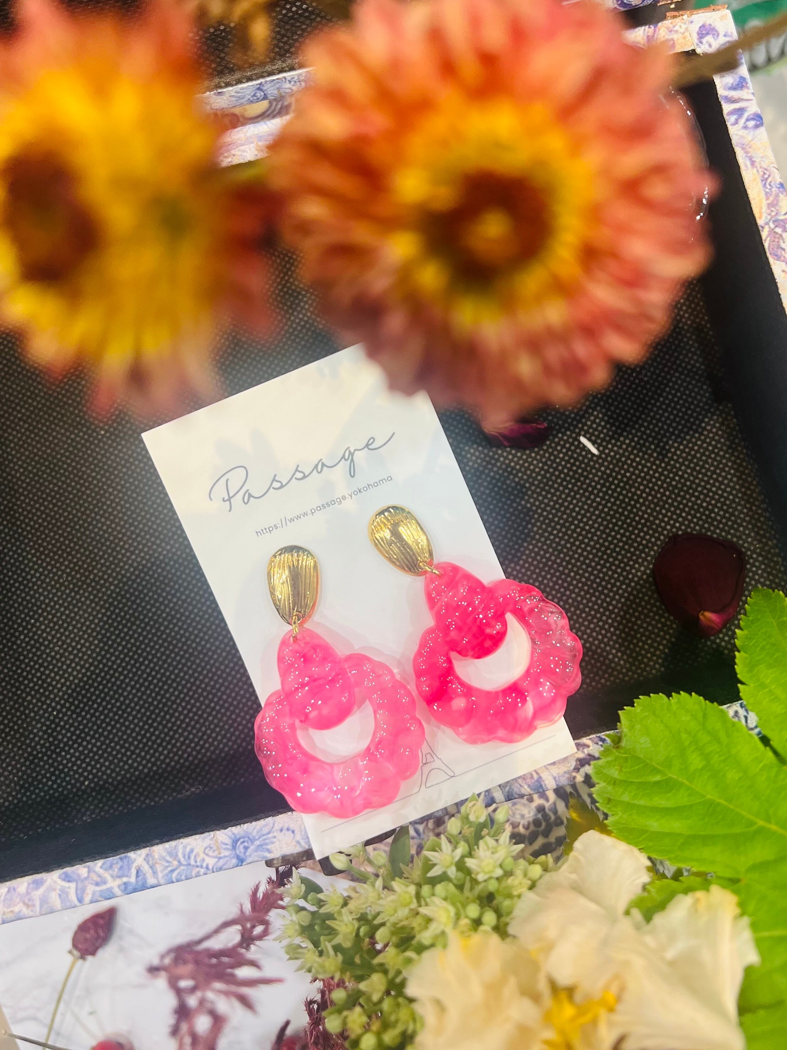 【フランス】サークルピンクモチーフピアス