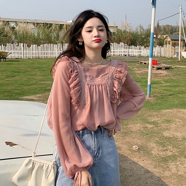 スプリングシフォンシャツ スタイルスリーブ 大人ガーリー スウィート キュート カジュアル 春物 YY-ファッション2725709423