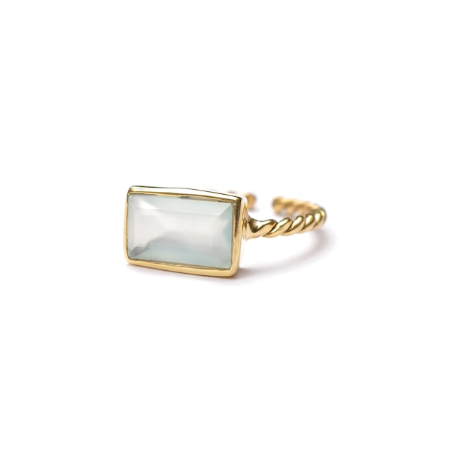 SQUARE STONE TWIST ROPE RING -Aqua chalcedony-